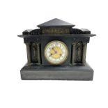 Slate mantle clock c1890 with an American �Waterbury� eight-day spring driven movement striking the