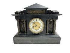 Slate mantle clock c1890 with an American �Waterbury� eight-day spring driven movement striking the