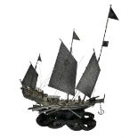 Chinese miniature silver model of a junk ship