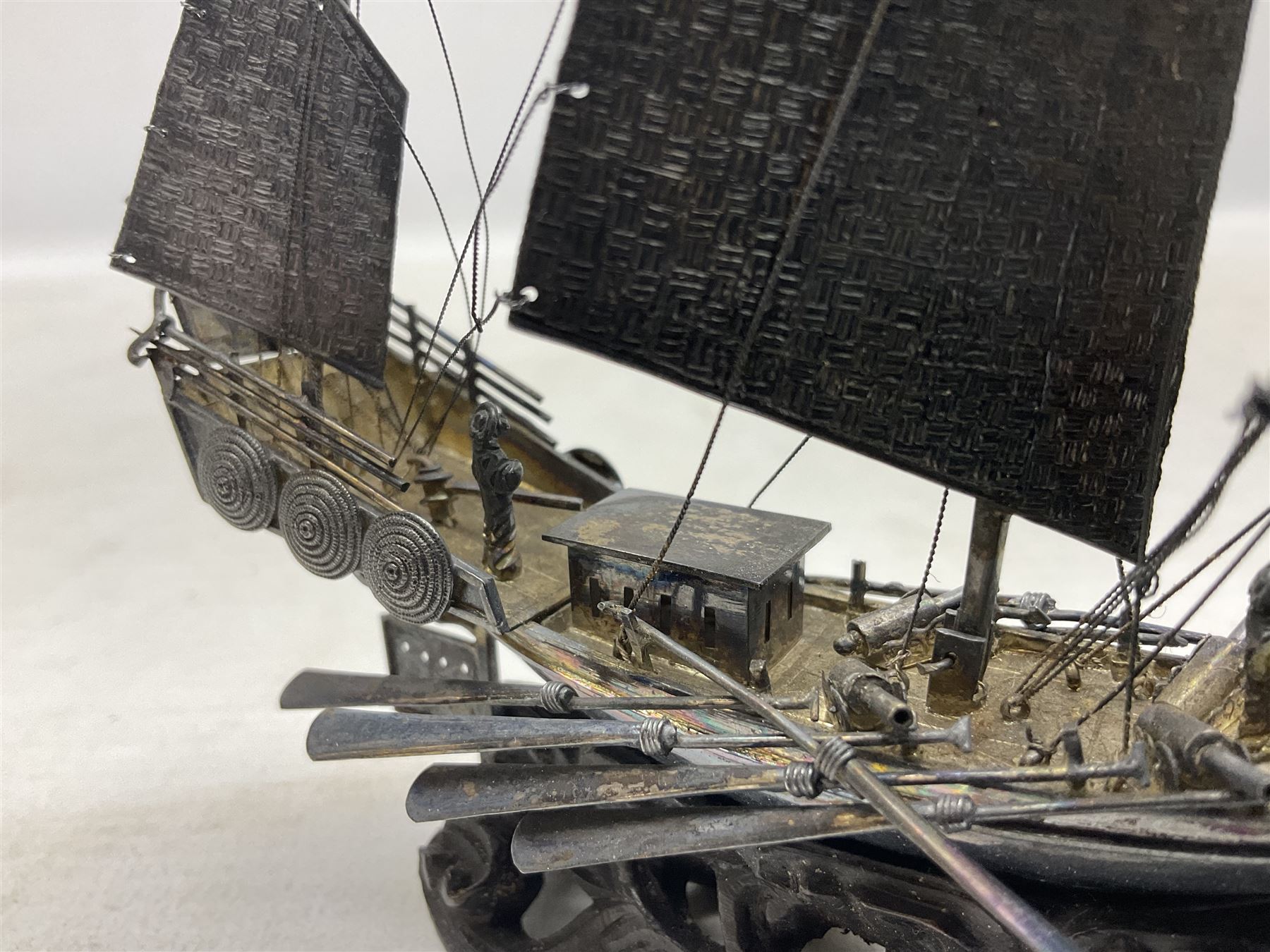 Chinese miniature silver model of a junk ship - Image 3 of 10