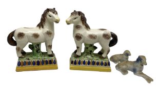 Pair of 20th century Staffordshire style figures of horses