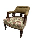 Late Victorian walnut framed upholstered tub chair