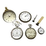 Three silver cased open face pocket watches