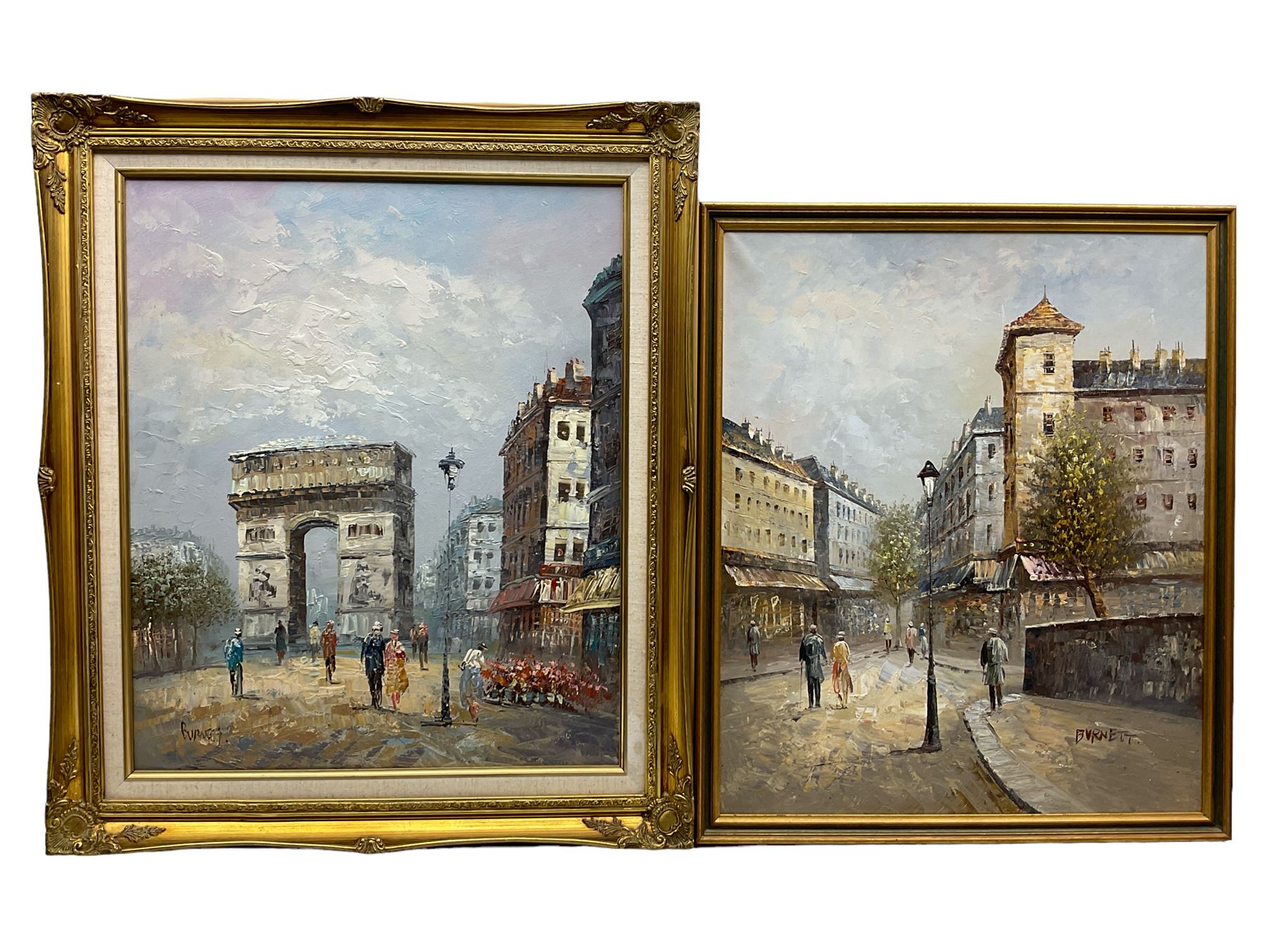 French School (20th century): Parisian Street Scene with Figures and Flower Market