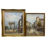 French School (20th century): Parisian Street Scene with Figures and Flower Market