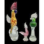 Three Murano style glass cockatoo parrots