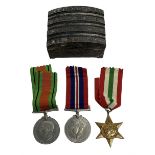 WWII service medal trio comprising Defence Medal