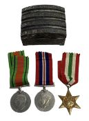 WWII service medal trio comprising Defence Medal