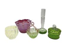 Quantity of art glass to include Vaseline glass vase