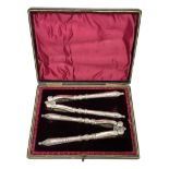 Pair of cased silver plated nut crackers
