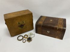 Victorian walnut box with Tunbridge ware banding and mother-of-pearl inlay