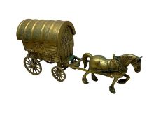 Large brass figure of a horse and cart