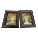 Pair of framed crystoleums each depicting a courting couple in period dress