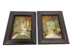 Pair of framed crystoleums each depicting a courting couple in period dress