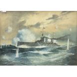 English School (Early 20th century): 'HMS Princess Royal in Action - Heligoland 1914 - Cuxaven 1914