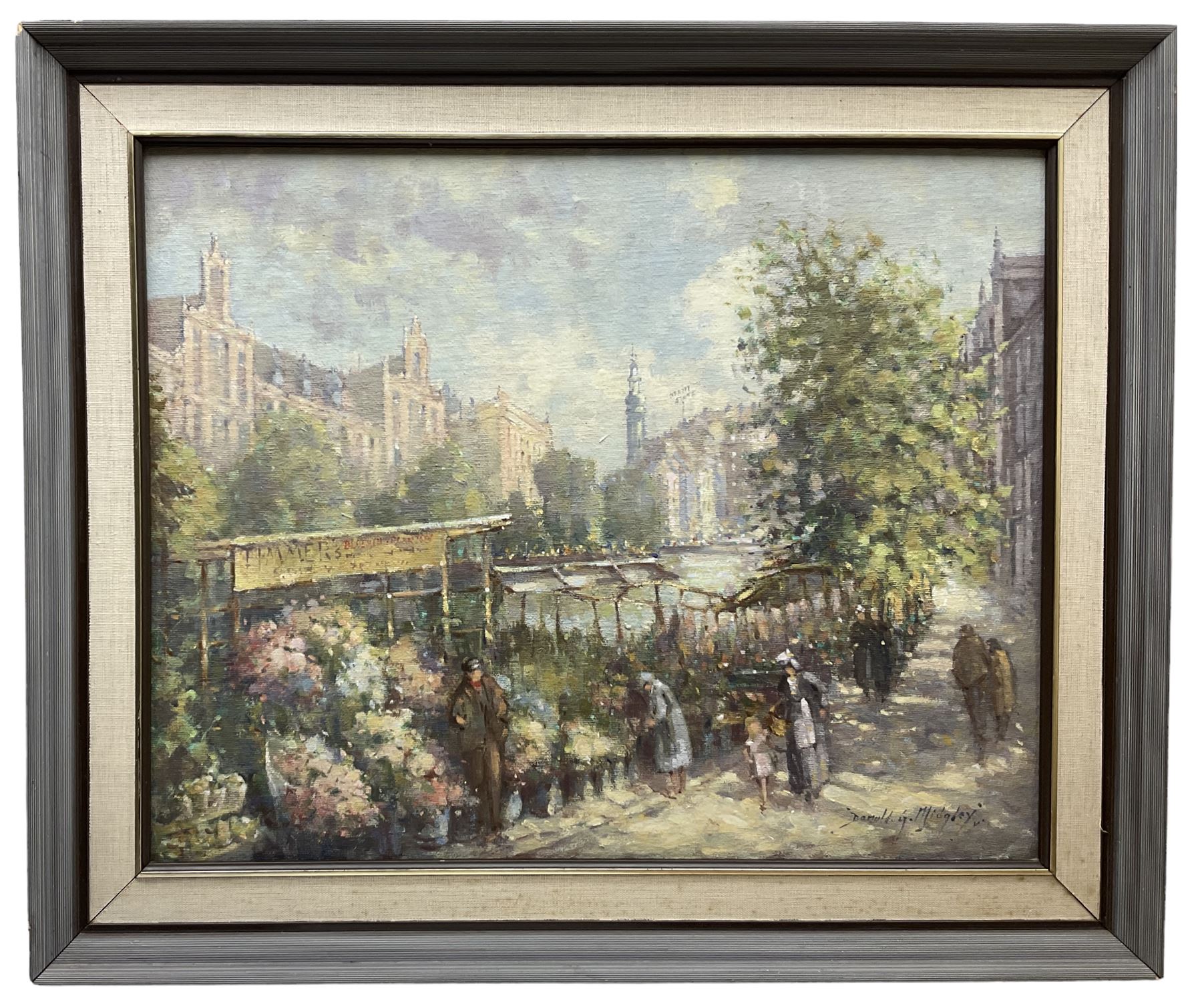 Donald Gray Midgely (British 1918-1995): 'The Flower Market Amsterdam' - Image 2 of 2