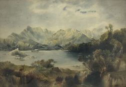 English School (19th century): Highland Landscape with Stag