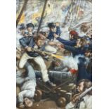 DA Moss (British 20th century): Napoleonic Naval Battle Scene