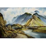 D J Strickland (British 20th century): Mountainous River Landscape