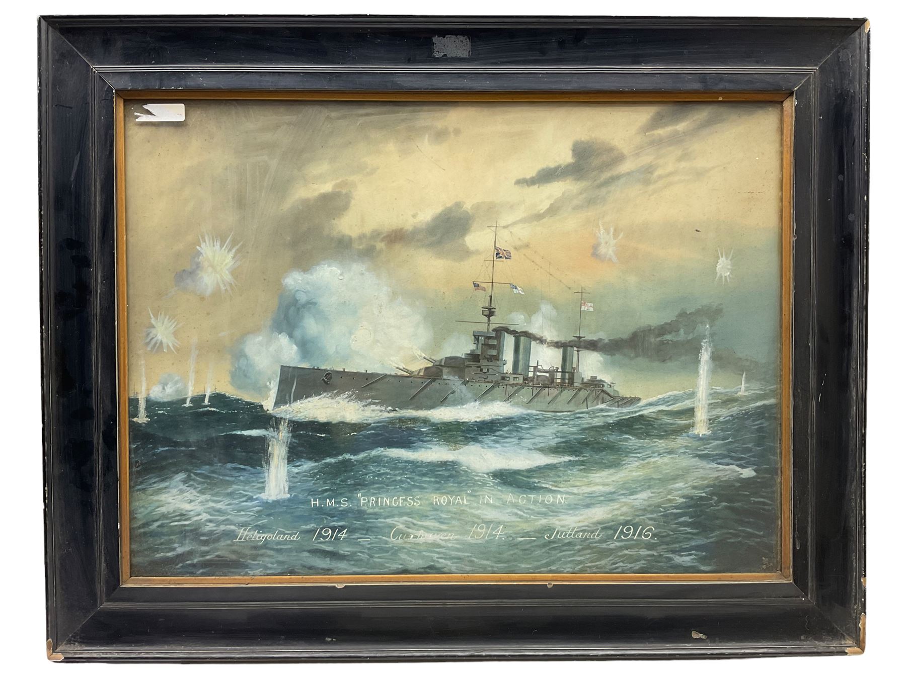 English School (Early 20th century): 'HMS Princess Royal in Action - Heligoland 1914 - Cuxaven 1914 - Image 2 of 2