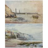 Edward H Simpson (British 1901-1989): 'On the Beach at Robin Hood's Bay' and 'The Old Lighthouses Wh