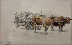 John Sowden (Bradford 1838-1926): Ox Cart in 'Heidelberg'