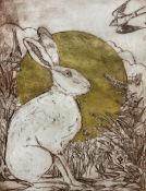 Mandy Walden (British Contemporary): 'Golden Summer's Eve saw Hare and Swallow by the Willowherb and