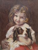 English School (19th/20th century): Girl with Spaniel