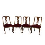 Set four late 19th century walnut chairs