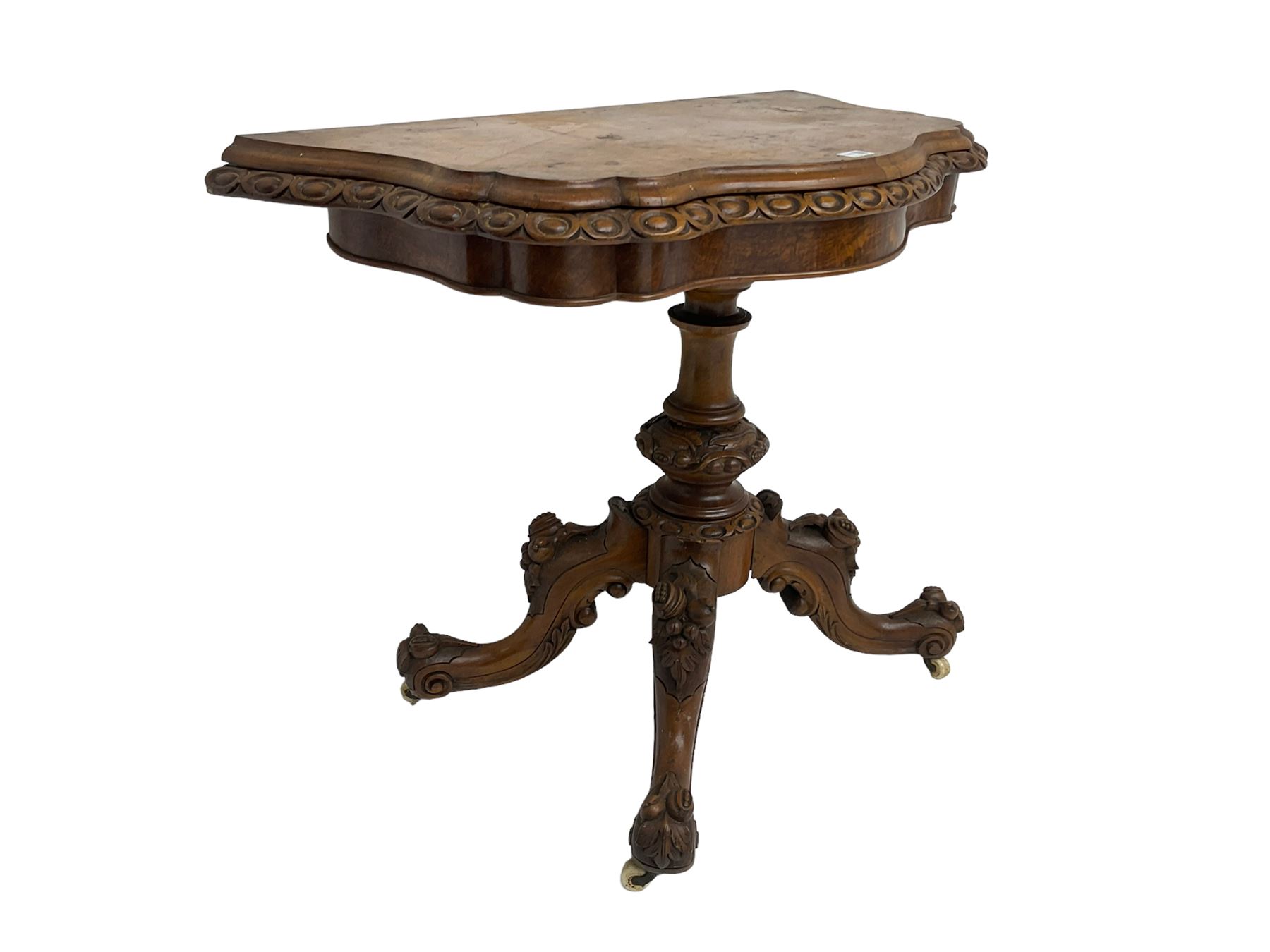 Victorian walnut serpentine card table - Image 6 of 7