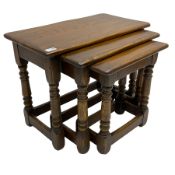 Solid oak nest of three tables