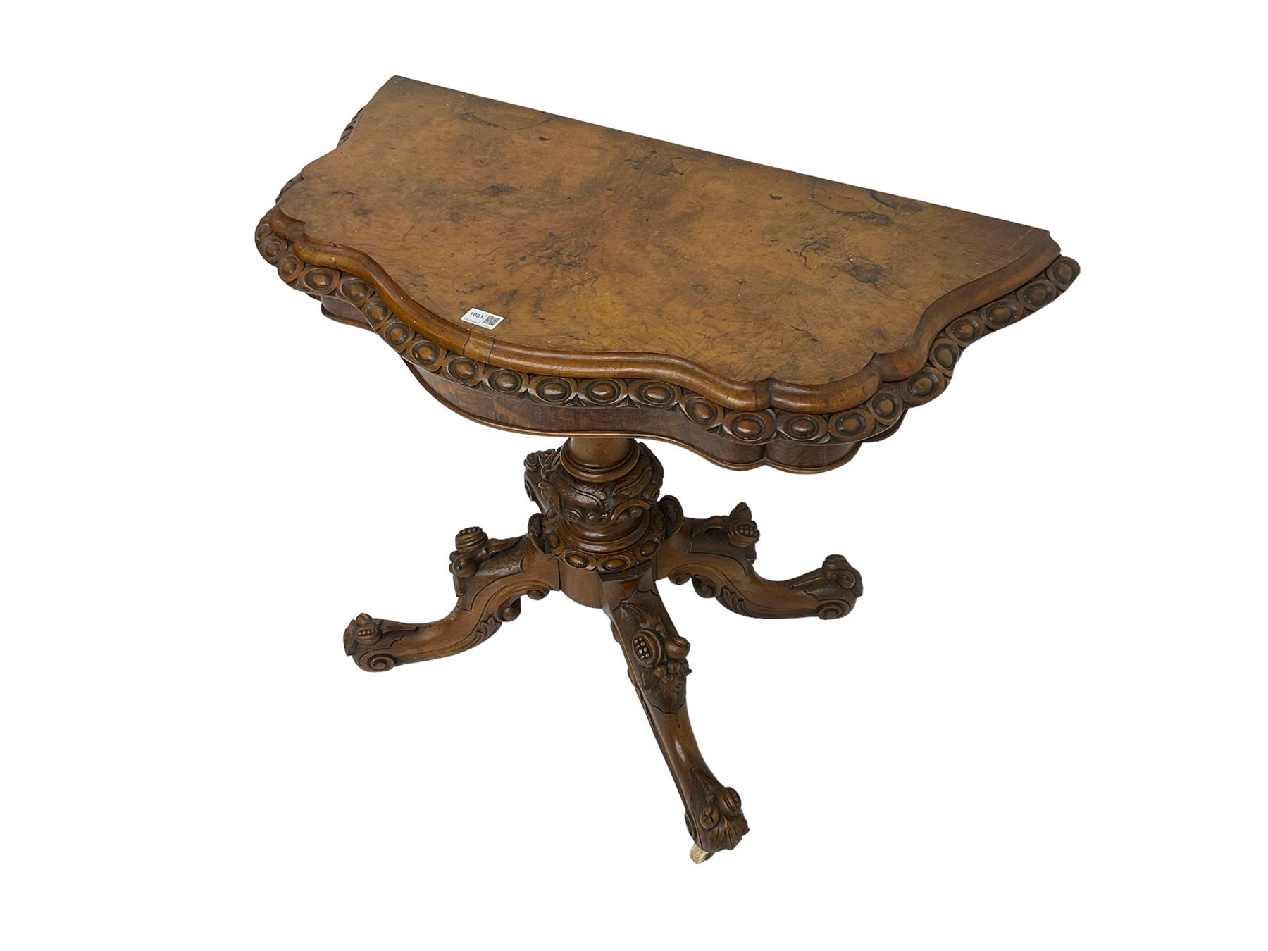 Victorian walnut serpentine card table - Image 2 of 7