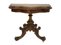 Victorian walnut serpentine card table