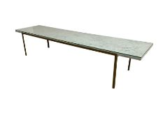 Long narrow rectangular marble top coffee table