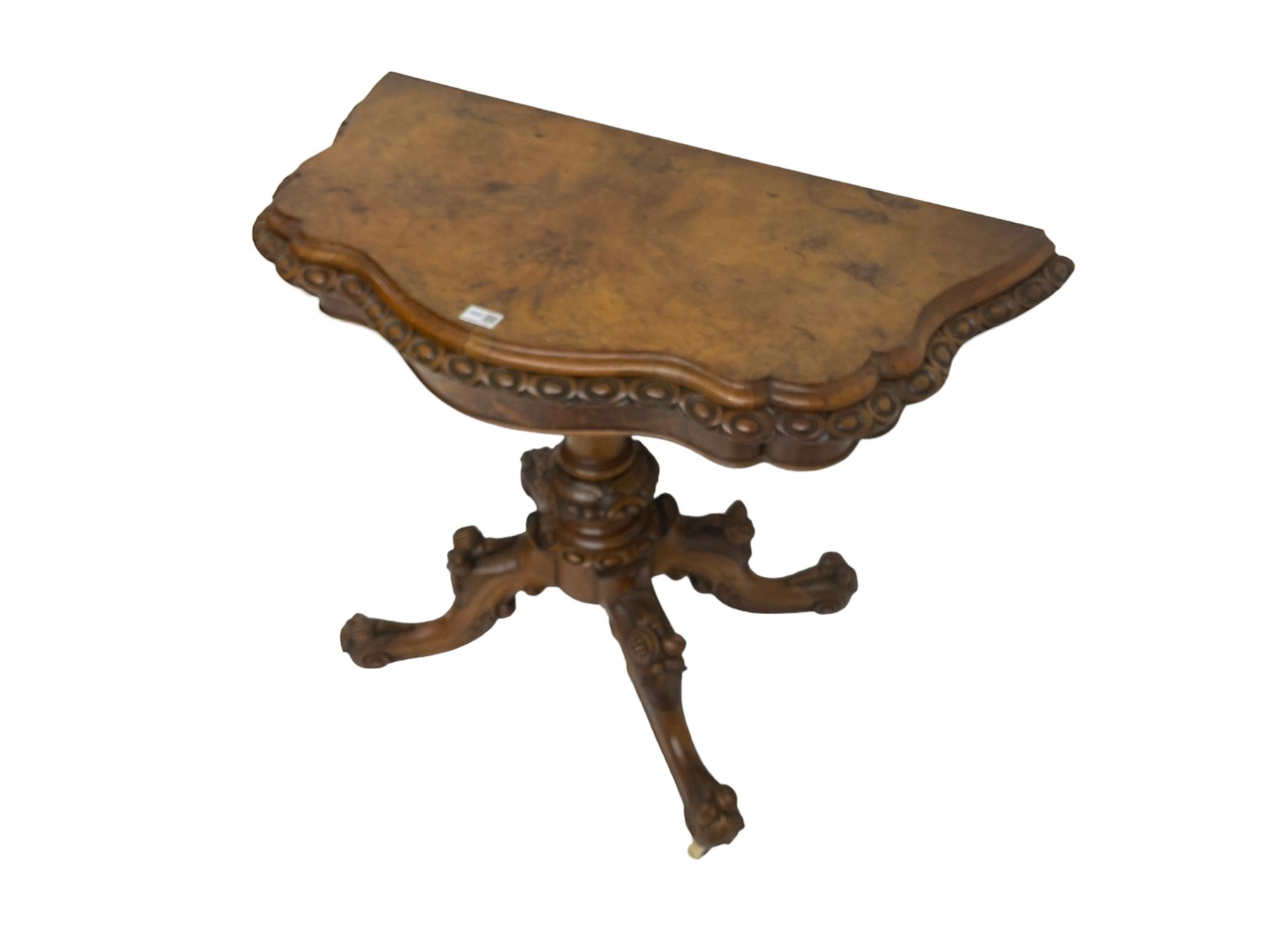 Victorian walnut serpentine card table - Image 5 of 7