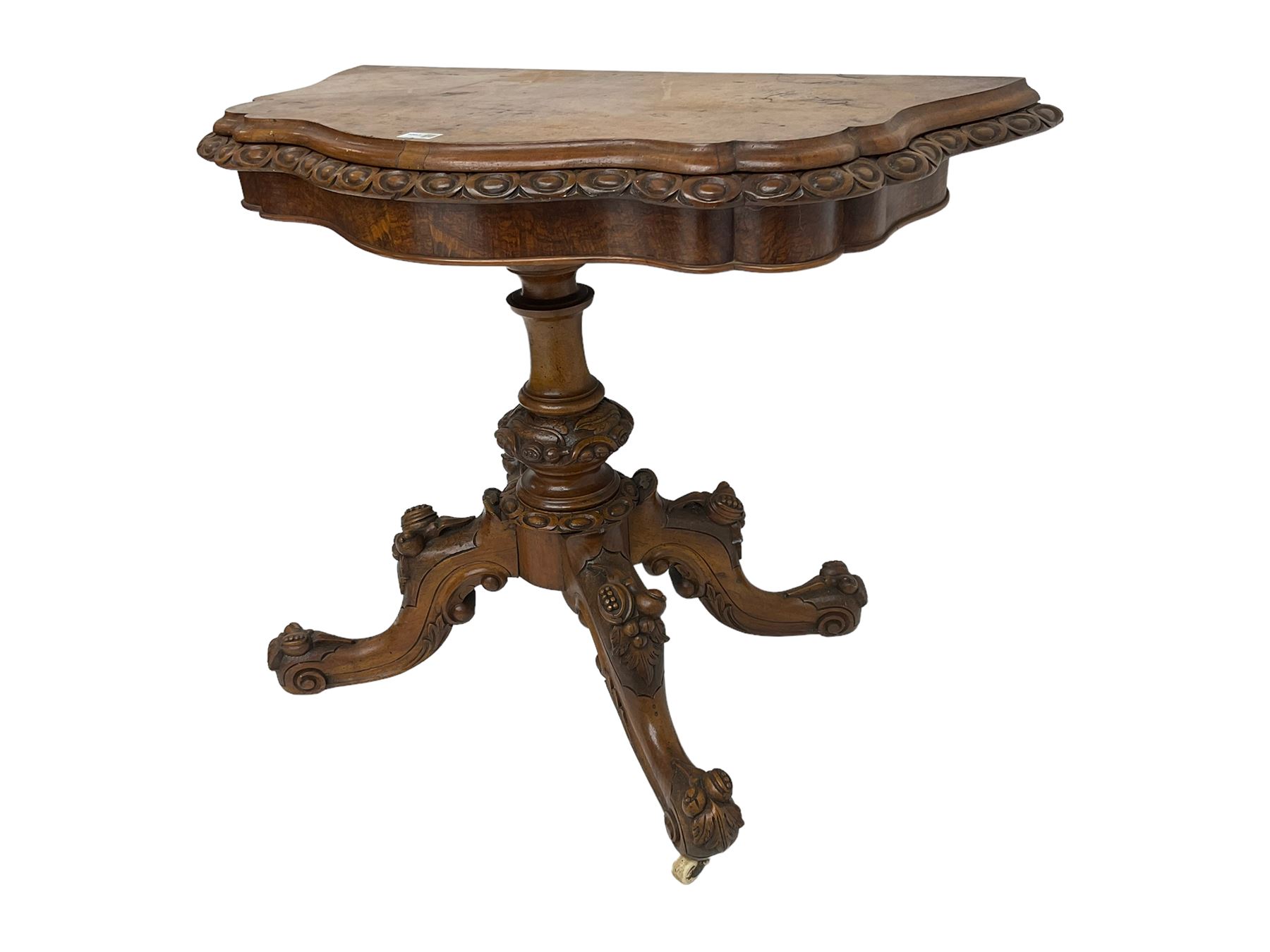 Victorian walnut serpentine card table - Image 4 of 7