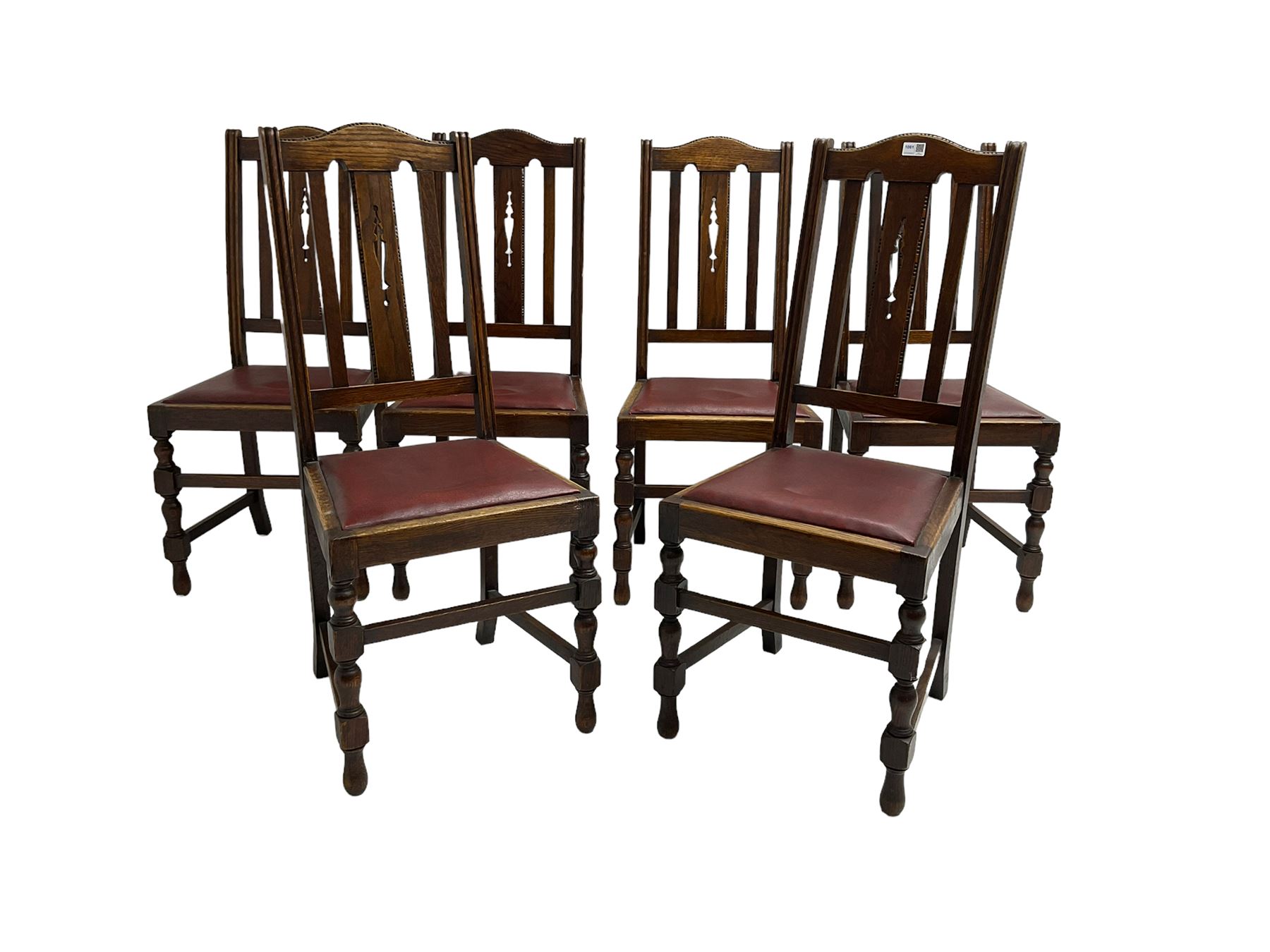 Set six early 20th century oak dining chairs - Image 3 of 6