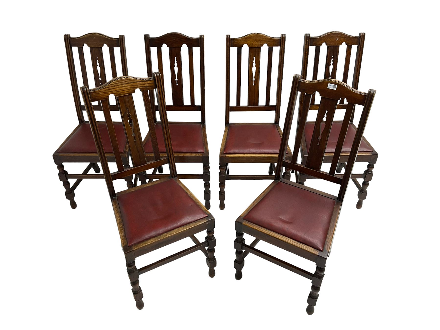 Set six early 20th century oak dining chairs - Image 4 of 6