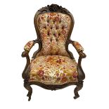 Victorian walnut framed open armchair