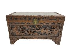 Mid-to-late 20th century Chinese carved camphor wood blanket chest