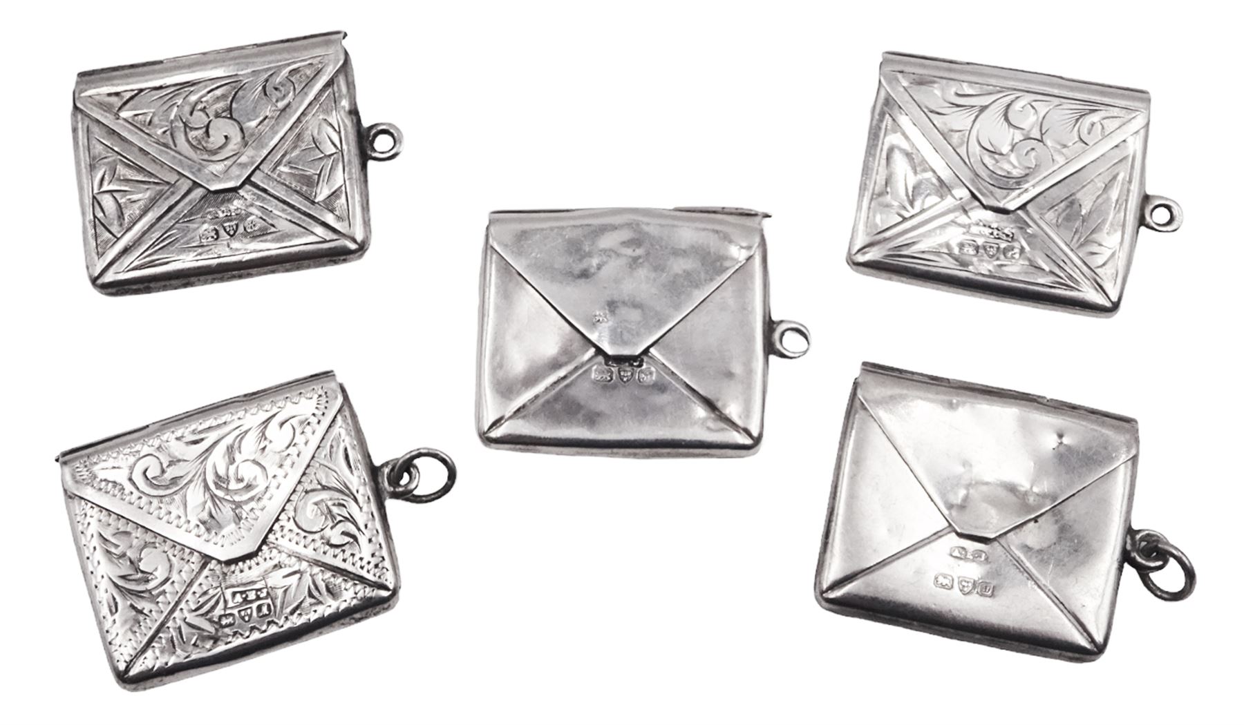 Five early 20th century silver stamp holders modelled in the form of envelopes - Image 2 of 4
