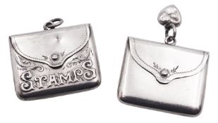 Two Edwardian silver stamp holders modelled in the form of envelopes