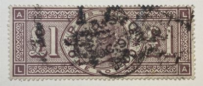 Great Britain Queen Victoria 1884 one pound brown-lilac stamp