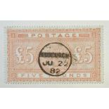 Great Britain Queen Victoria 1867-83 five pound orange stamp