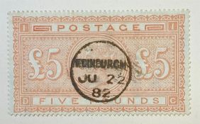 Great Britain Queen Victoria 1867-83 five pound orange stamp