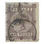 Great Britain Queen Victoria 1867-83 one pound brown-lilac stamp