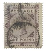 Great Britain Queen Victoria 1867-83 one pound brown-lilac stamp