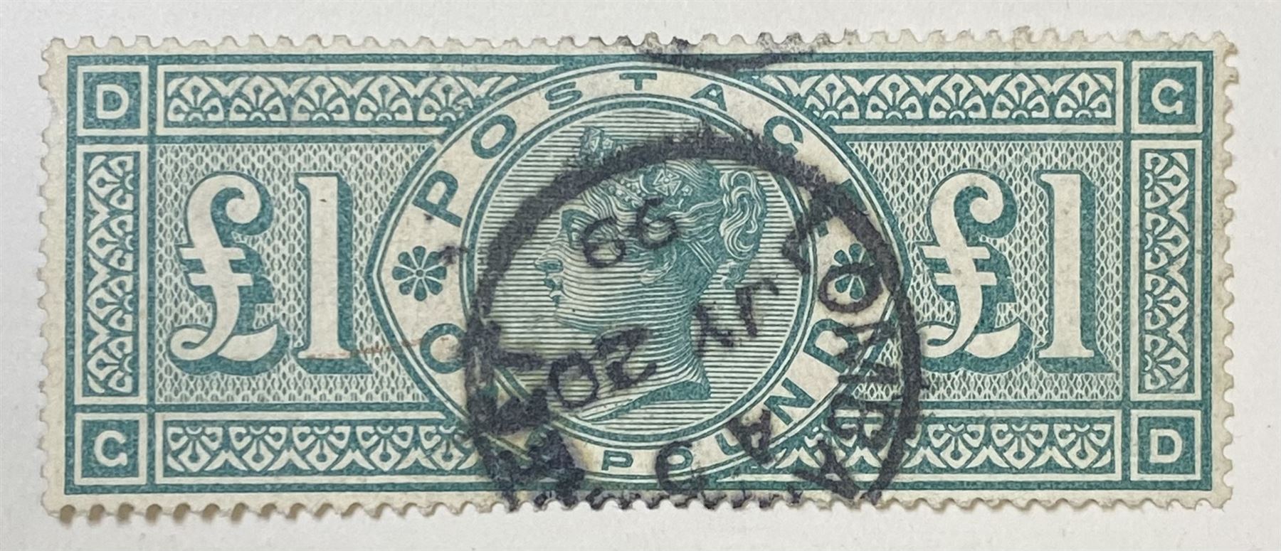 Great Britain Queen Victoria 1891 one pound green stamp