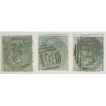 Three Great Britain Queen Victoria 1855-57 one shilling stamps