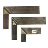 Three rosewood/ebony and brass combination squares G+